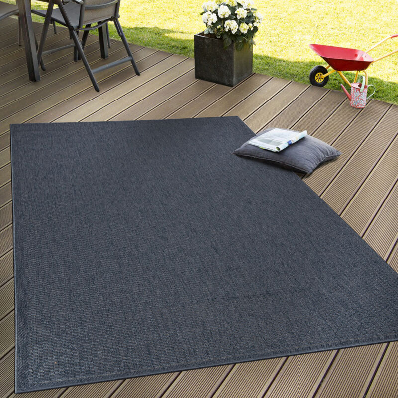 Paco Home - Intérieur & Extérieur Tissage à Plat Tapis Terrasses Tapis Look Naturel Bleu Marine 120x160 cm