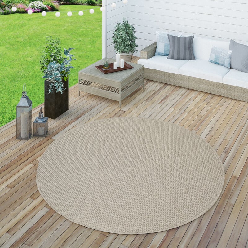Paco Home - Intérieur & Extérieur Tissage à Plat Tapis Terrasses Tapis Look Naturel En Beige 160 cm rond