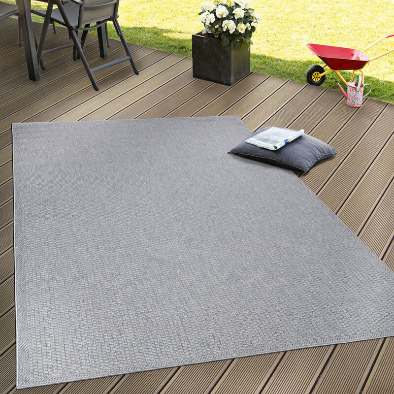 Paco Home - Intérieur & Extérieur Tissage à Plat Tapis Terrasses Tapis Look Naturel En Gris 200x350 cm