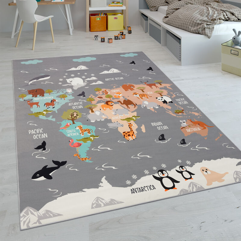 Paco Home - Kinder-teppiche, Kurzflor-teppiche Für Kinderzimmer Mit Vers. Designs Spielteppiche Bunt 100x200 Cm, Grau 3