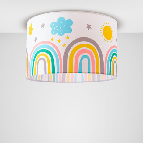 Paco Home Kinderlampe Lampe Babyzimmer Regenbogen Sterne Stehlampe Tischlampe Deckenlampe Deckenleuchte - Weiß,  Mehrfarbig 1 (Ø45.5 cm)