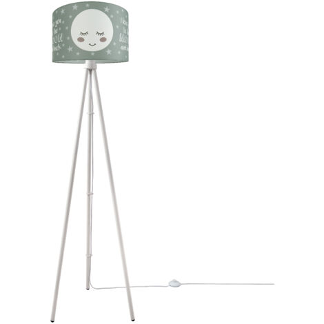 Paco Home Kinderlampe Stehlampe Kinderzimmer Lampe Mit Mond-Motiv Deko Stehleuchte E27  Dreibeinig Weiß,  Grau (Ø38 cm)