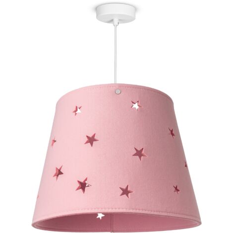 Paco Home Kinderleuchte Kinderlampe Kinderzimmer Pendelleuchte Stoff Sterne Jungen Mädchen Pendelleuchte, Pink