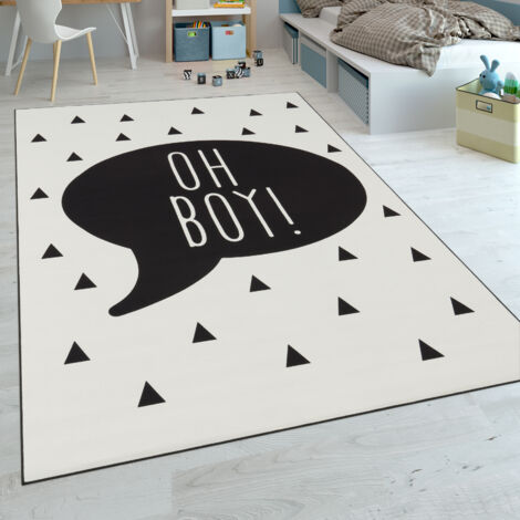 Paco Home Kinderteppich Kinderzimmer Jungen Babyteppich Spruch Trend Schwarz Weiß 80x150 cm