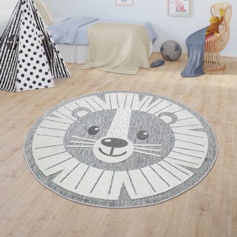 Paco Home Kinderteppich Kinderzimmer Outdoor Teppich Rund Spielteppich Modern 3D Effekt Ø 160 cm Rund, Grau