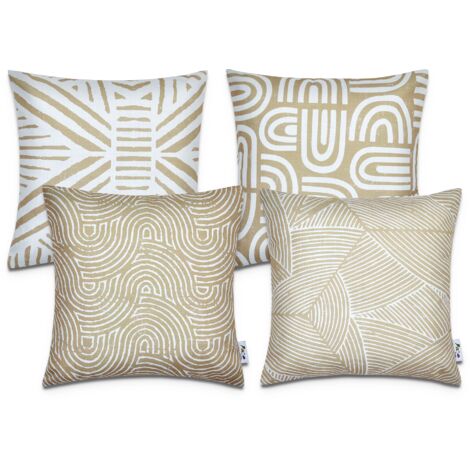 Paco Home Kissenbezüge Deko Wohnzimmer Geometrisch Muster Kissenbezug Sofa Zierkissenbezug Beige, 4pcs-Set