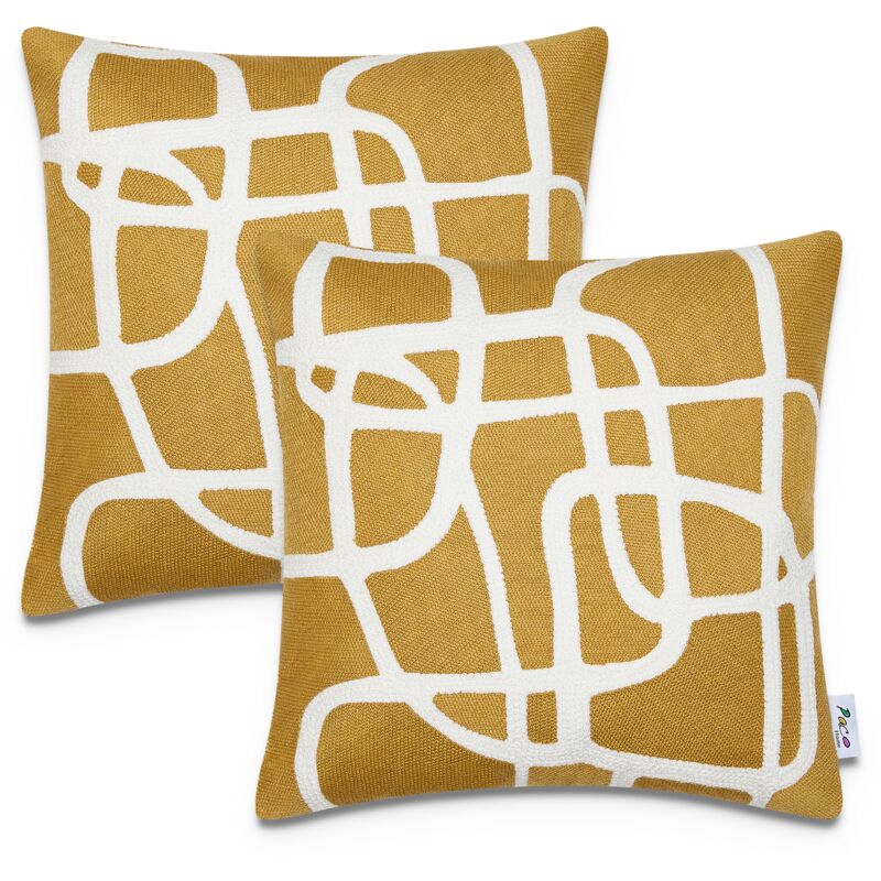 Paco Home - Kissenbezug Deko Kissenhülle Kissenbezüge Skandi Muster 2er Set Sofa Zierkissen 2pcs-set, Gelb 2