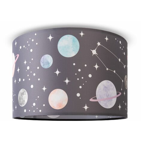 Paco Home Lampada A Soffitto Cameretta Dei Bambini Sospensione Paralume Tessuto Rotonda Stelle Design 8 (Ø45,5 cm), Plafoniera - Nero
