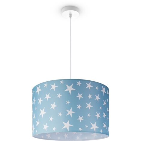 Paco Home Lampada A Soffitto Cameretta Dei Bambini Sospensione Paralume Tessuto Rotonda Stelle Luce a sospensione - Bianca, Design 5 (Ø45,5 cm)
