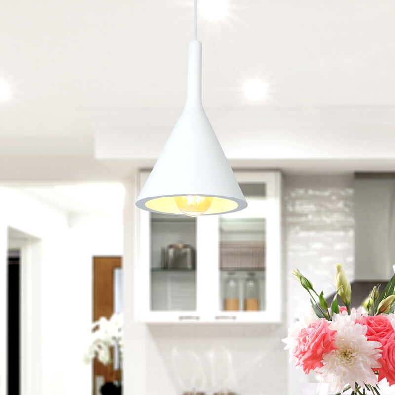 Image of Lampada a sospensione a , E27, per soggiorno, sala da pranzo, cucina, regolabile in altezza Plâtre blanc, Senza illuminante - Paco Home
