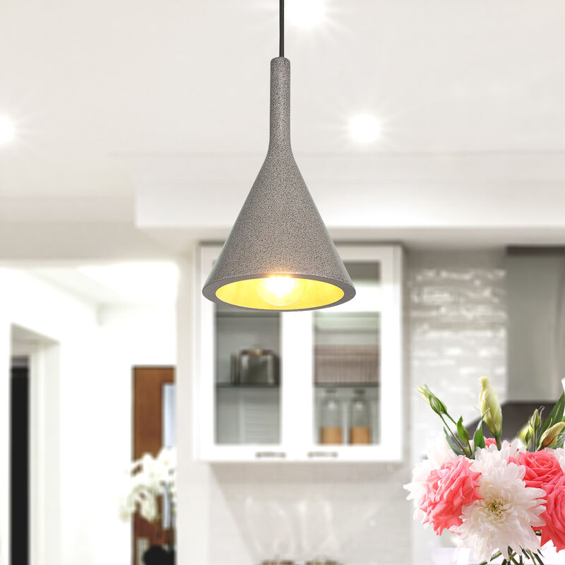 Image of Lampada a sospensione a , E27, per soggiorno, sala da pranzo, cucina, regolabile in altezza Concrete-Sandstone-Black, Senza illuminante - Paco Home
