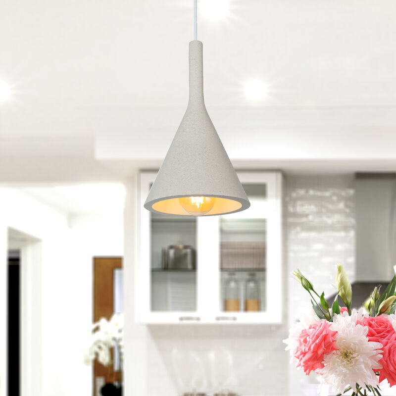 Image of Lampada a sospensione a , E27, per soggiorno, sala da pranzo, cucina, regolabile in altezza Béton Grès Blanc, Senza illuminante - Paco Home