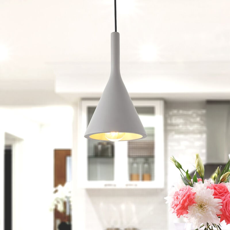 Image of Lampada a sospensione a , E27, per soggiorno, sala da pranzo, cucina, regolabile in altezza Béton gris, Senza illuminante - Paco Home