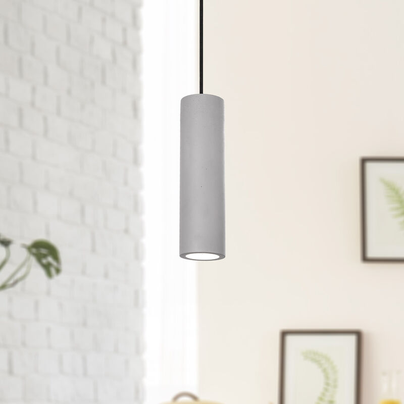 Image of Lampada a sospensione a , GU10, per soggiorno, sala da pranzo, cucina, regolabile in altezza Béton gris, Senza illuminante - Paco Home