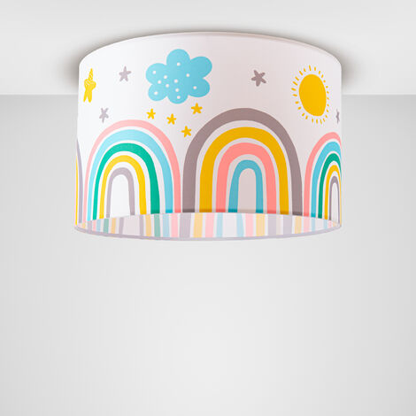 Paco Home Lampada Bambini Cameretta Bebè Arcobaleno Stelle Lampada Terra Tavolo Soffitto  Plafoniera - Bianca,  Multicolore 1 (Ø45.5 cm)