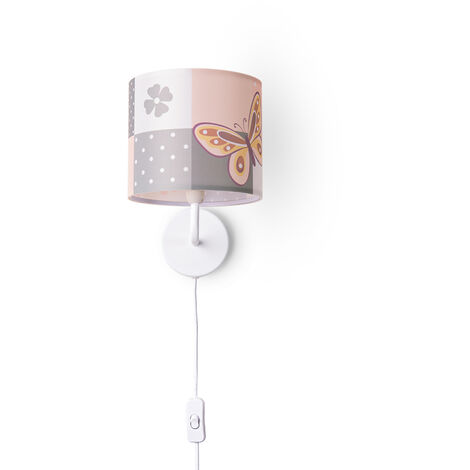 Paco Home Lampada Cameretta Da Parete Spina Interruttore ∅18cm Farfalle Cavo 3m E14  Lampada da parete - Bianca, Multicolore (Ø18cm)