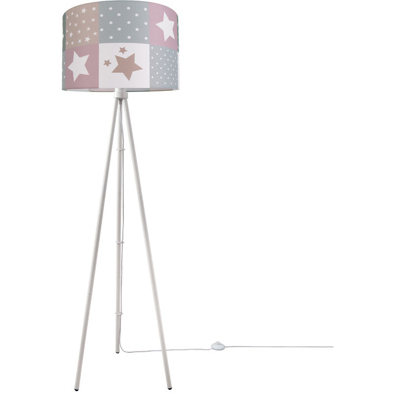 Image of Paco Home - Lampada da bambini a , da terra, con motivo di stelle, lampada da terra E27 Bianco a tre gambe, Rosa (Ø45.5 cm)
