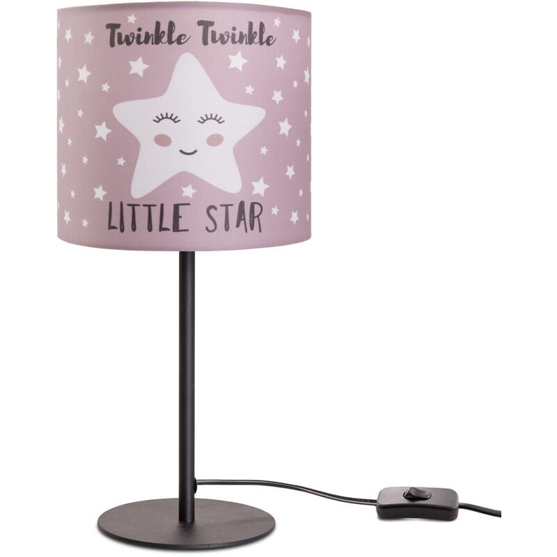 Image of Lampada da bambini lampada da tavolo camera bambini, motivo con stelle E14 Nero, Rosa (Ø18 cm) - Paco Home