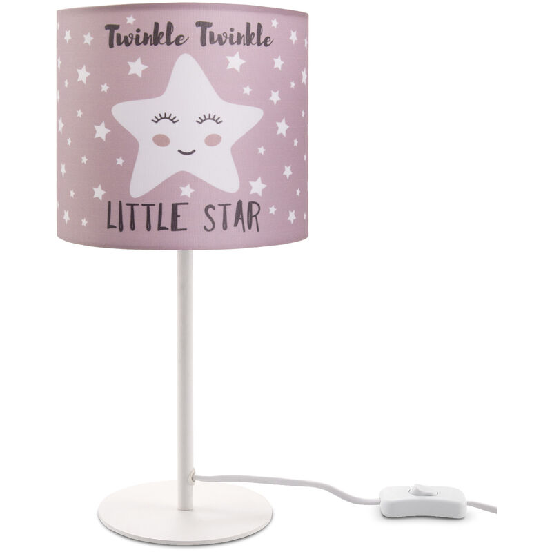 Image of Lampada da bambini lampada da tavolo camera bambini, motivo con stelle E14 Bianco, Rosa (Ø18 cm) - Paco Home
