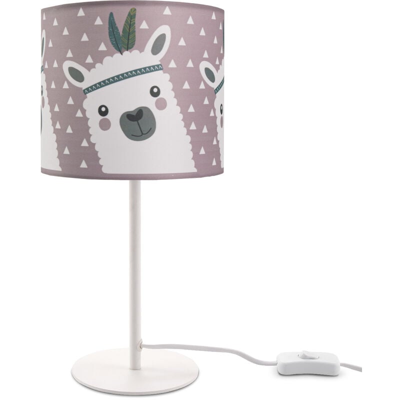 Image of Paco Home - Lampada da bambini lampada da tavolo camera dei bambini lampada motivo lama, lampada da tavolo E14 Bianco, Rosa (Ø18 cm)