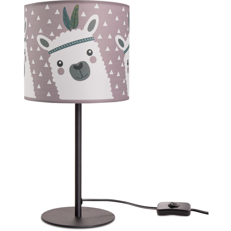 Image of Paco Home - Lampada da bambini lampada da tavolo camera dei bambini lampada motivo lama, lampada da tavolo E14 Nero, Rosa (Ø18 cm)