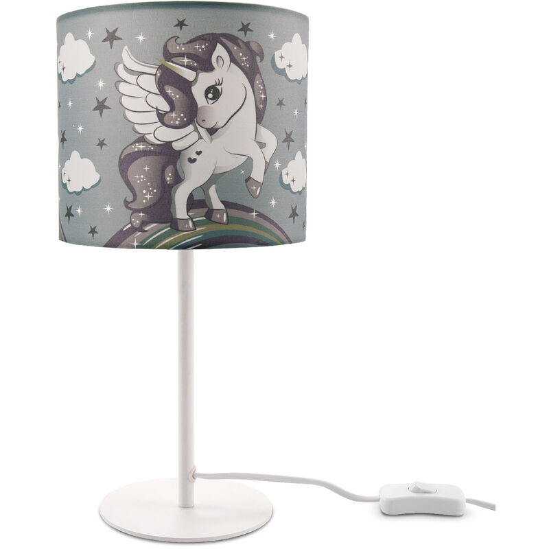 Image of Paco Home - Lampada da bambini lampada da tavolo camera dei bambini lampada unicorno,E14 Bianco, Grigio (Ø18 cm)