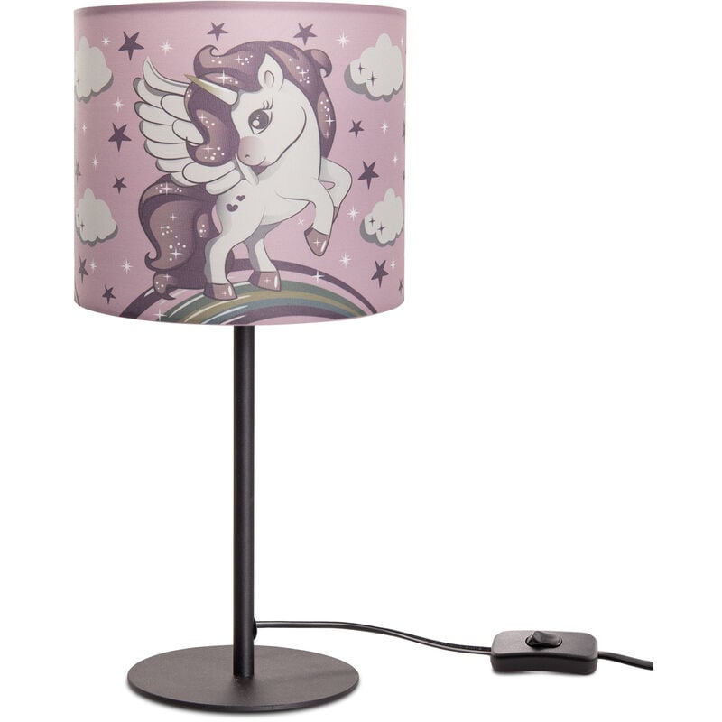 Image of Lampada da bambini lampada da tavolo camera dei bambini lampada unicorno,E14 Nero, Rosa (Ø18 cm) - Paco Home