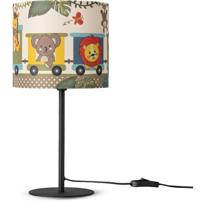 Image of Paco Home - Lampada Da Tavolo Cameretta Dei Bambini Paralume Tessuto Lampada Da Parete Animali Lampada da tavolo - Nero, Design 2 (Ø18 cm)