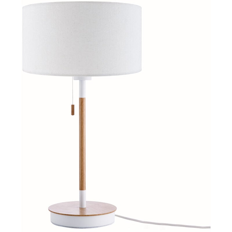 Image of Paco Home - Lampada Da Tavolo Da Comodino Da Scrivania Altezza 49 cm Design Scandinavo Bianco (Ø28 cm), Lampada da tavolo bianco/legno