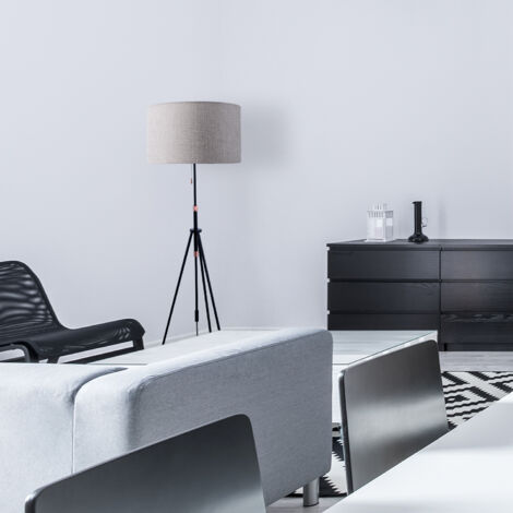 Paco Home Lampada Da Terra Regolabile 122-176cm Interruttore Paralume Cavo Tessuto E27  Grigio (Ø45.5 cm),  Lamp. terra bianco/alu spazz.+lampadina