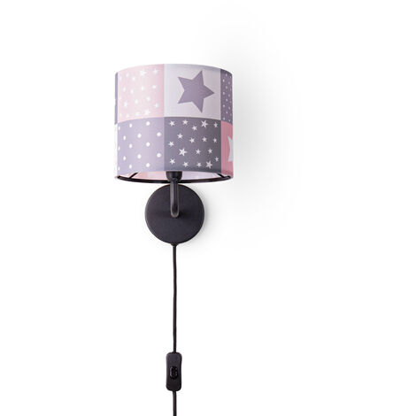 Paco Home Lampada Per Bambini Lampada Parete Interruttore ∅18cm Stelle Punti Cavo 3m E14 Rosa (Ø18cm),  Lampada da parete - Nero
