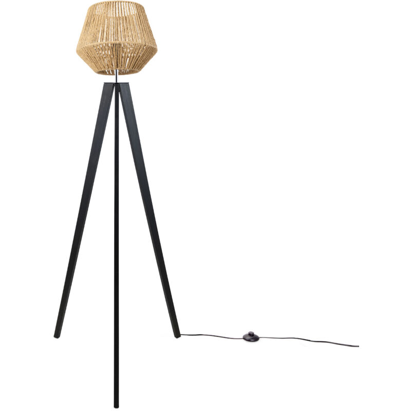 Paco Home - Lampadaire Moderne Salon Chambre Aspect Rotin Boho Corbeille E27 Beige (Ø33 cm), Lampadaire Noir