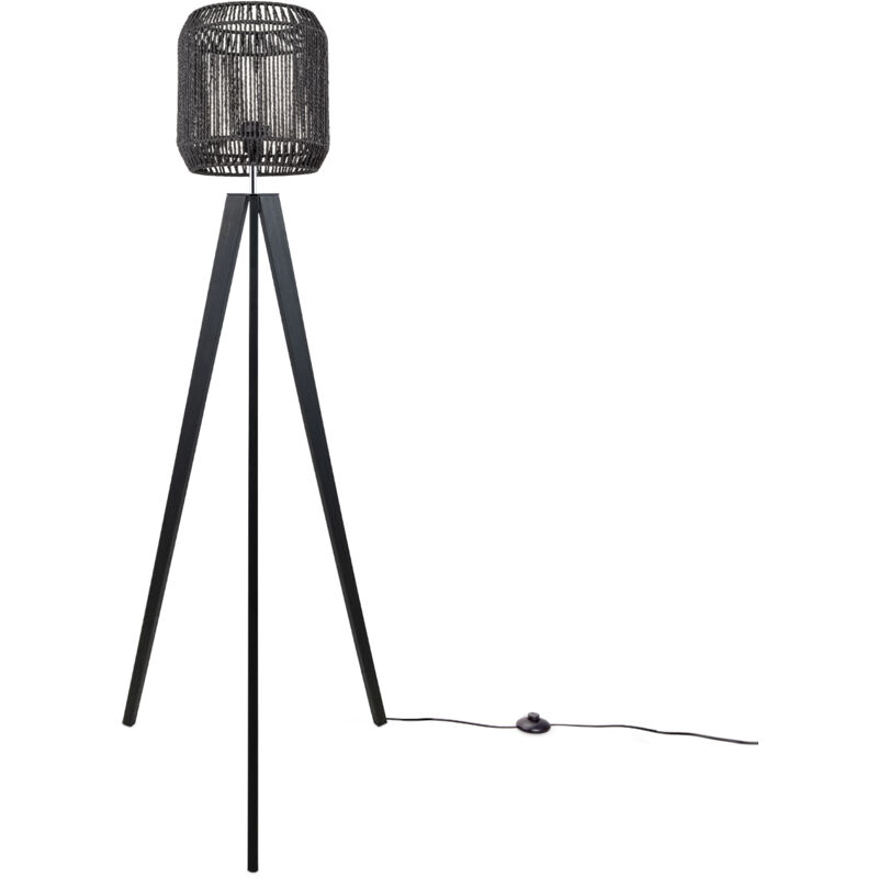 Paco Home - Lampadaire Moderne Salon Chambre Aspect Rotin Boho Corbeille E27 Noir (Ø28 cm), Lampadaire Noir