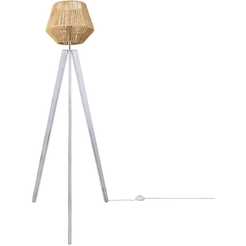 Paco Home - Lampadaire Moderne Salon Chambre Aspect Rotin Boho Corbeille E27 Beige (Ø33 cm), Lampadaire Blanc