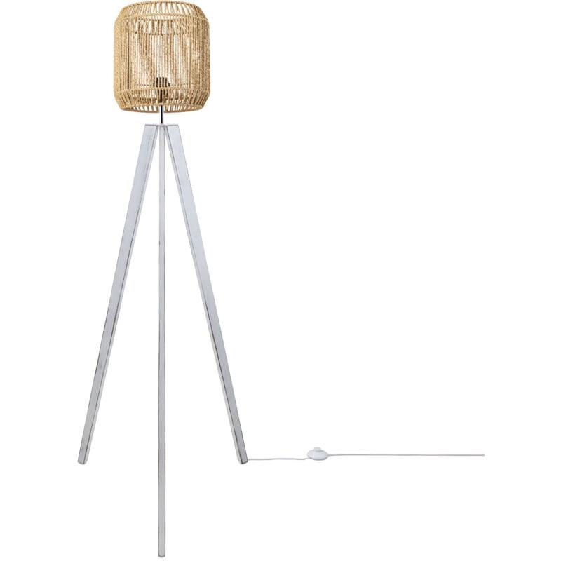 Lampadaire Moderne Salon Chambre Aspect Rotin Boho Corbeille E27 Beige (Ø28 cm), Lampadaire Blanc - Paco Home