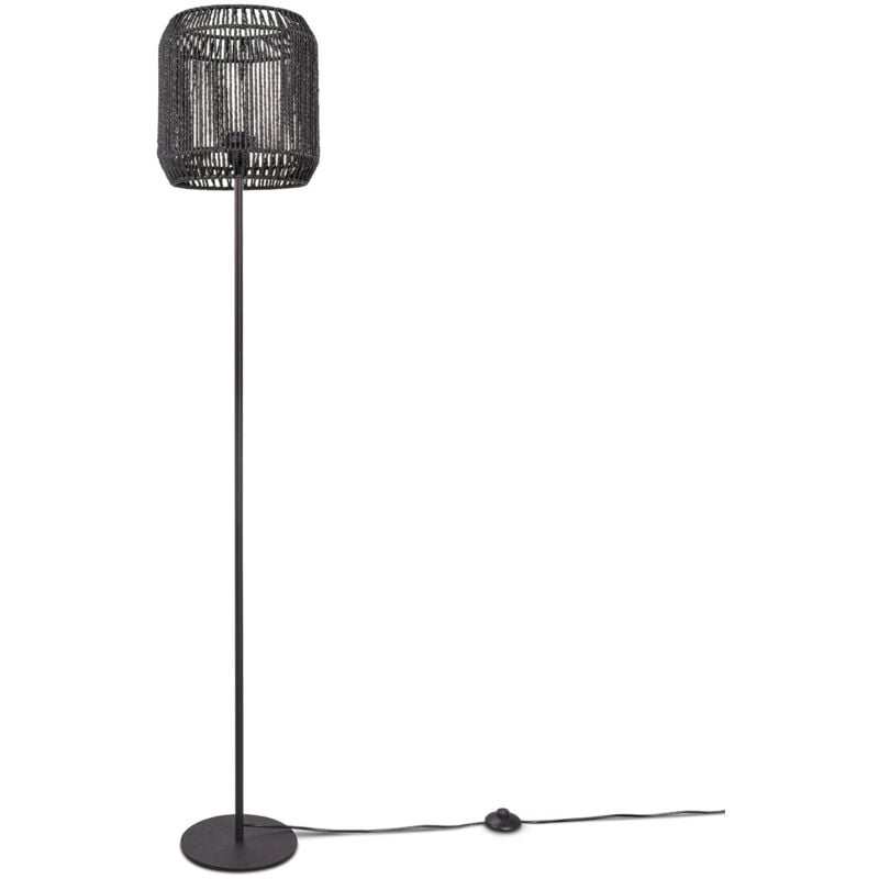 Lampadaire moderne salon chambre aspect rotin boho corbeille lampadaire E27 Un Pied Noir, Noir (Ø28 cm) - Paco Home
