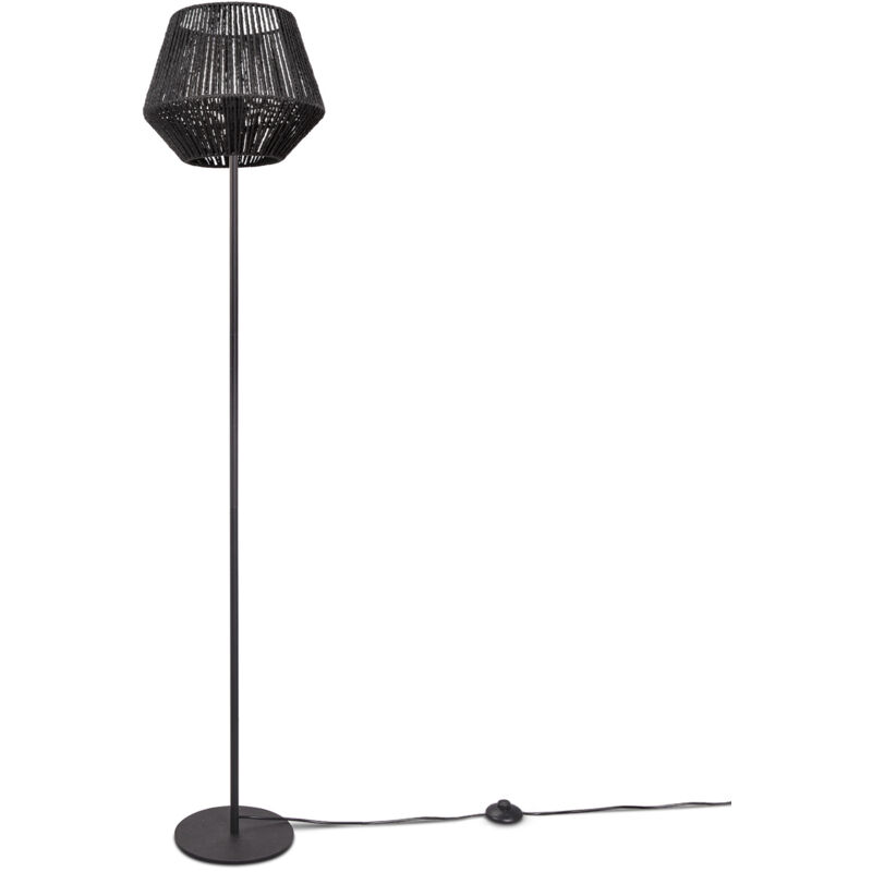 Lampadaire moderne salon chambre aspect rotin boho corbeille lampadaire E27 Un Pied Noir, Noir (Ø33 cm) - Paco Home
