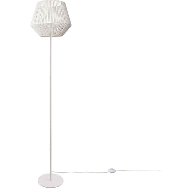 Lampadaire moderne salon chambre aspect rotin boho corbeille lampadaire E27 Un Pied Blanc, Blanc (Ø33 cm) - Paco Home