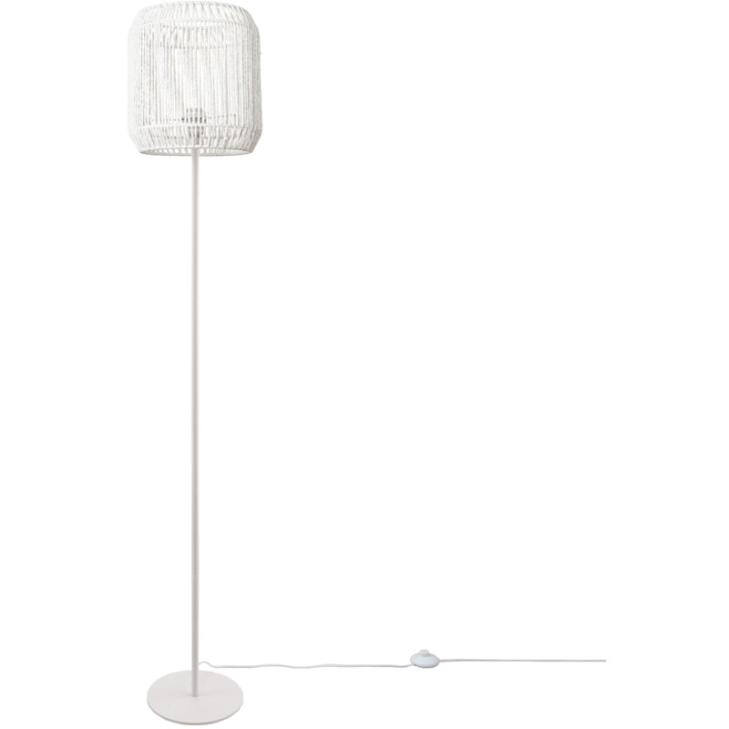 Lampadaire moderne salon chambre aspect rotin boho corbeille lampadaire E27 Un Pied Blanc, Blanc (Ø28 cm) - Paco Home
