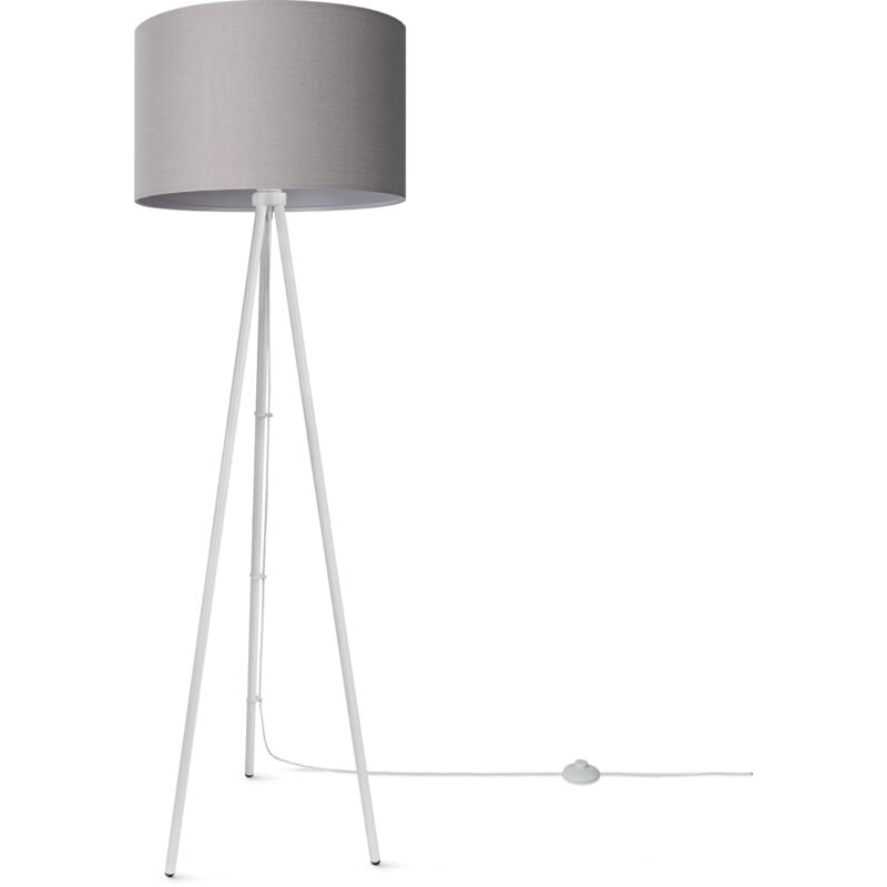Lampadaire Salon Chambre Tripode Abat-jour Tissu Lampadaire E27 Uni Gris (Ø45,5 cm), Lampadaire - Type 2 - Blanc - Paco Home