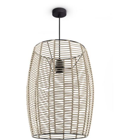 Paco Home Lámpara Colgante LED Salón Lámpara Colgante Comedor Vintage Mimbre Look Boho Luce a sospensione, Nero 2