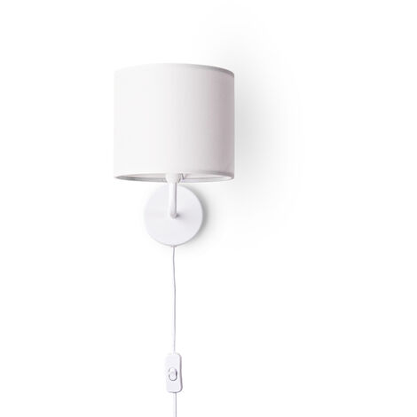 Paco Home Lámpara De Mesa Mural Salón Dormitorio Pantalla De Tela Uni Lámpara de pared - Blanco, Blanco (Ø18 cm)
