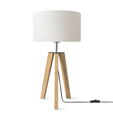 Paco Home Lámpara De Mesa Trípode Mesilla Lámpara De Pie E27 Pantalla Tela Uni Blanco (Ø28cm), Lámpara de mesa - Bambù