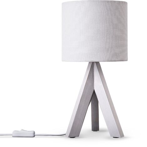 Paco Home Lámpara De Mesa Trípode Mesilla Lámpara De Pie E27 Pantalla Tela Uni Lámpara de mesa - Blanco, Blanco (Ø17 cm)