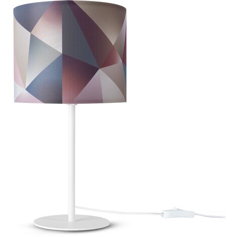 Paco Home Lámpara De Pared Pantalla De Tela Lámpara Mesilla E14 Vintage Retro Redonda Lámpara de mesa - Blanco, Diseño 4 (Ø18 cm)