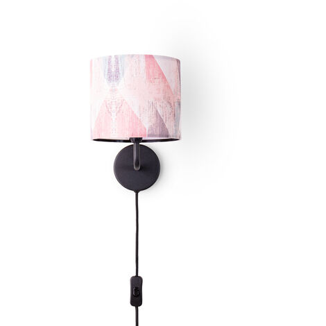 Paco Home Lámpara De Pared Pantalla De Tela Lámpara Mesilla E14 Vintage Retro Redonda Lámpara de pared - Negro, Diseño 5 (Ø18 cm)