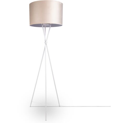 Paco Home Lámpara De Suspensión Lámpara De Pie Trípode Salón Pantalla Terciopelo Monocolor E27 Lámpara de pie - Blanco, Beige Blanco (Ø45.5 cm)