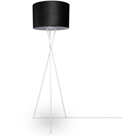 Paco Home Lámpara De Suspensión Lámpara De Pie Trípode Salón Pantalla Terciopelo Monocolor E27 Lámpara de pie - Blanco, Negro Blanco (Ø45.5 cm)