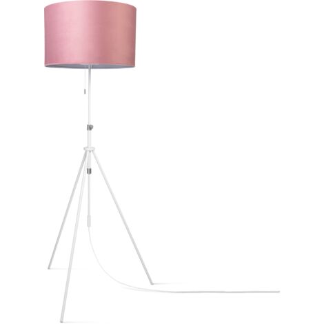 Paco Home Lámpara De Suspensión Lámpara De Pie Trípode Salón Pantalla Terciopelo Monocolor E27 Rosa Blanco (Ø45.5 cm), Lámpara de pie Tipo 2 - Blanco
