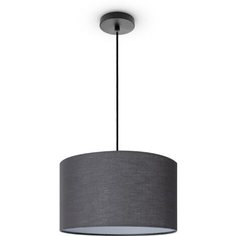 Paco Home Lámpara De Techo Salón De Suspensión Mesa Comedor E27 Uni Tela Lámpara colgante - Negro, Negro (Ø38 cm)